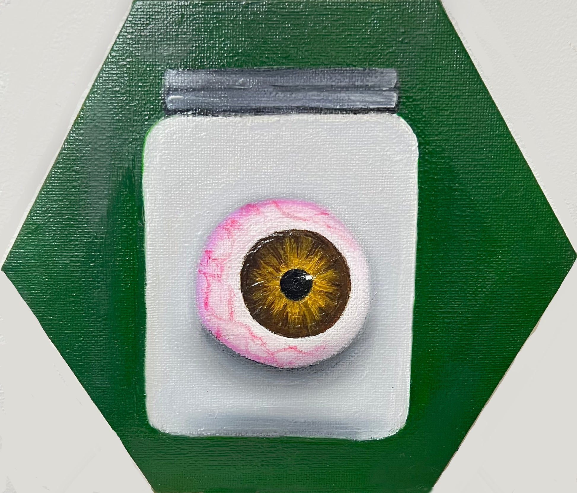 Body parts in jars The Eye. Oil paint on canvas.