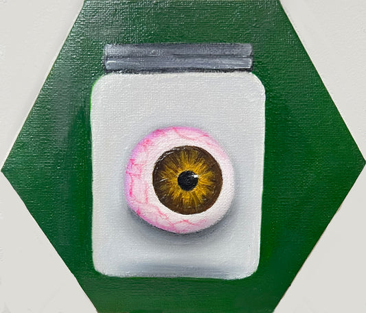 Body parts in jars The Eye. Oil paint on canvas.